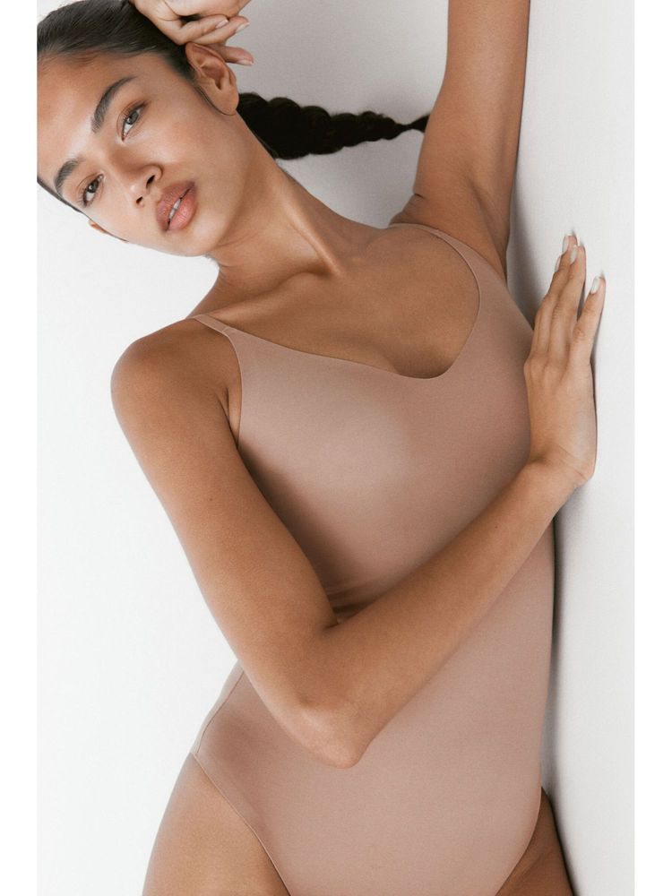 H&M Women Beige Light Shape Microfibre Thong Body-picture-27