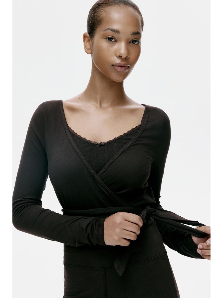 H&M Women Brown Brushed Jersey Wrap Top-picture-41