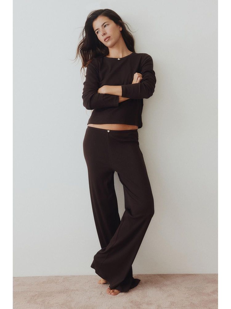 H&M Women Brown Ribbed Jersey T-Shirt & Pyjama-picture-22