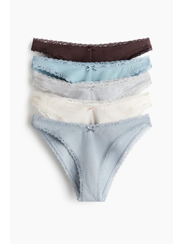 H&M Women Multi-Color 5-Pack Lace-Trimmed Cotton Briefs-picture-17