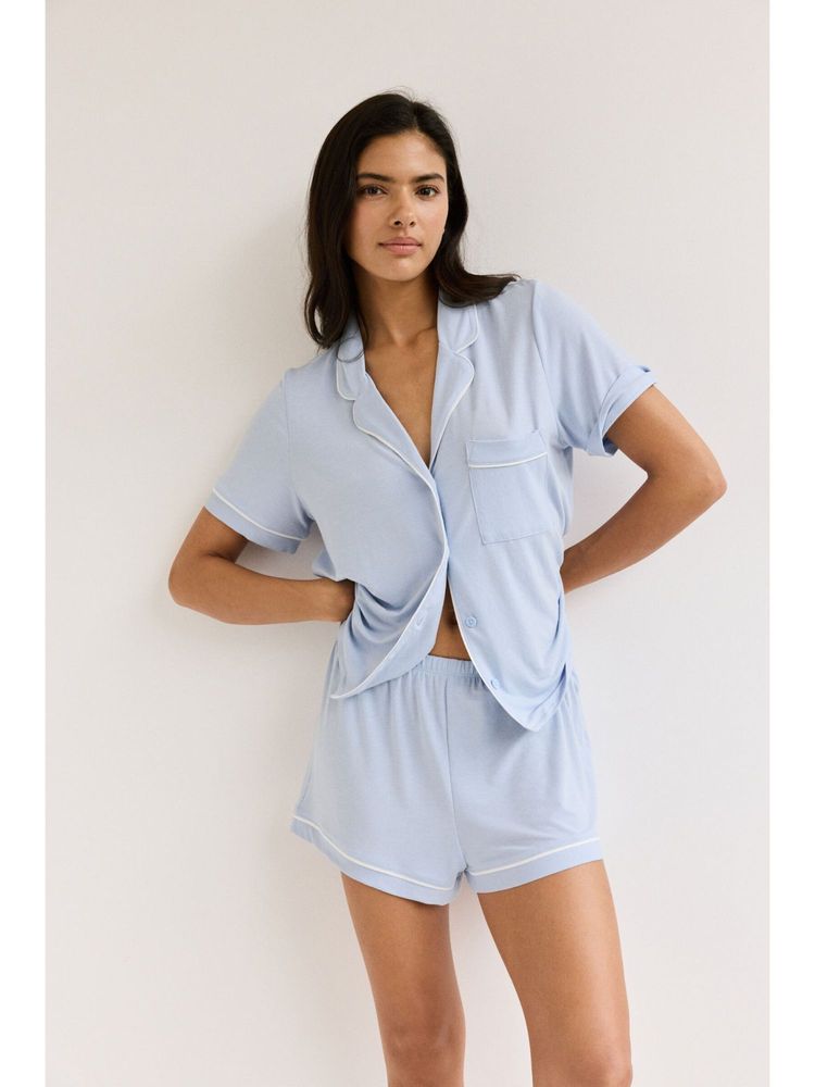 H&M Women Blue Viscose-Blend Shirt with Shorts-image-45
