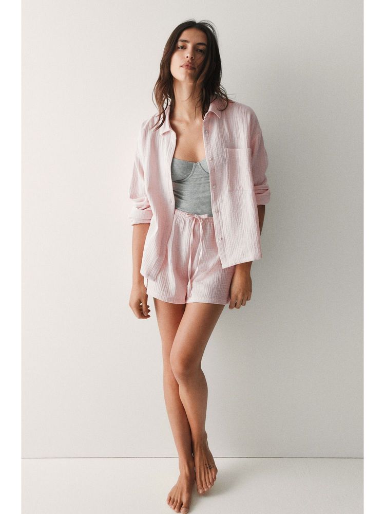H&M Women Pink Shirt And Shorts-image-1