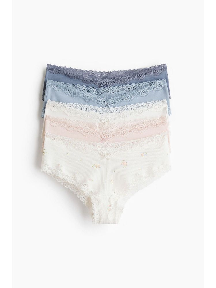 H&M Women Blue 5-Pack Cotton And Lace Hipster Briefs-picture-30