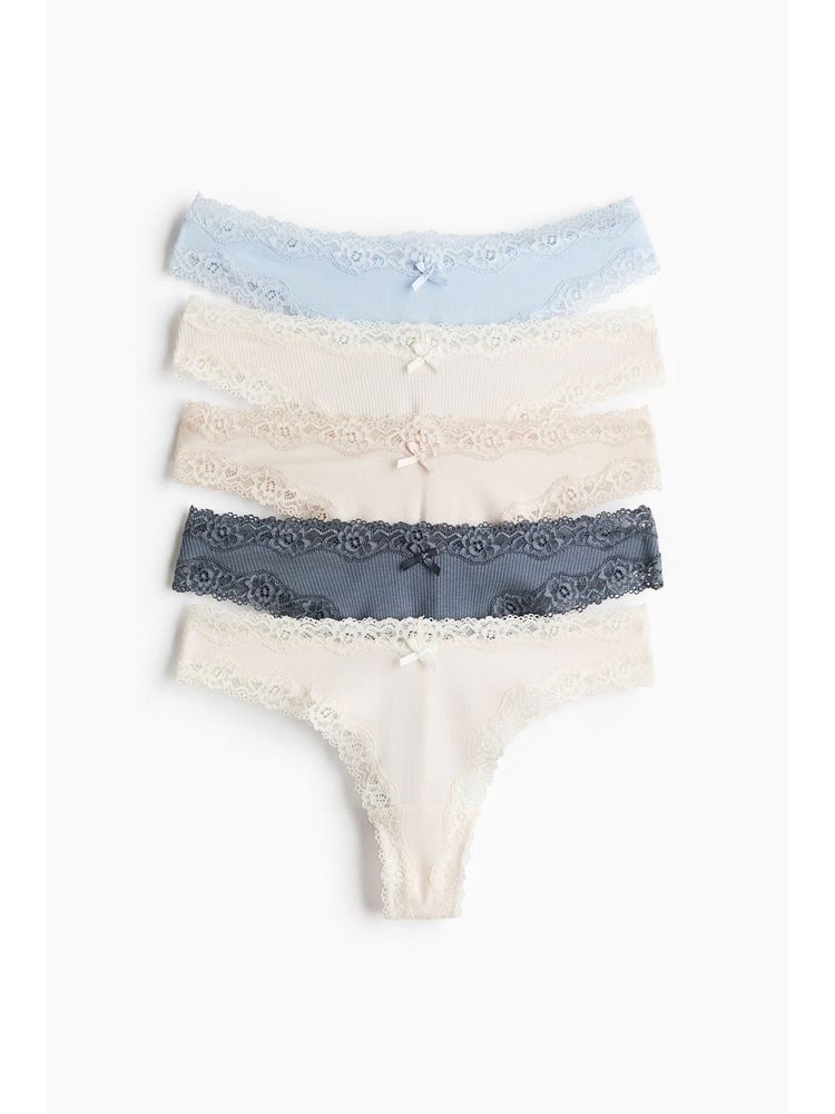 H&M Women Blue 5-Pack Cotton And Lace Brazilian Briefs-picture-39