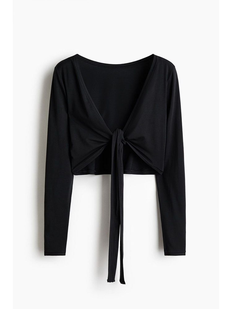 h&m move H&M Women Black Cropped long-sleeved yoga top-picture-14