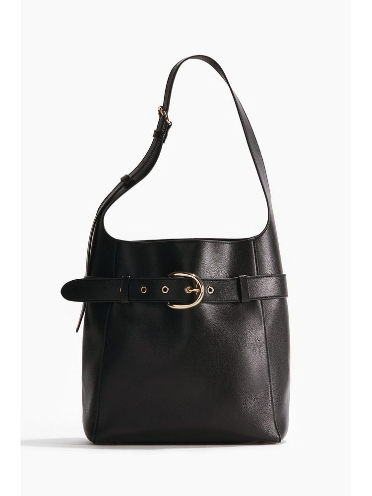 H&M Women Black Strap-detail tote bag-image-47