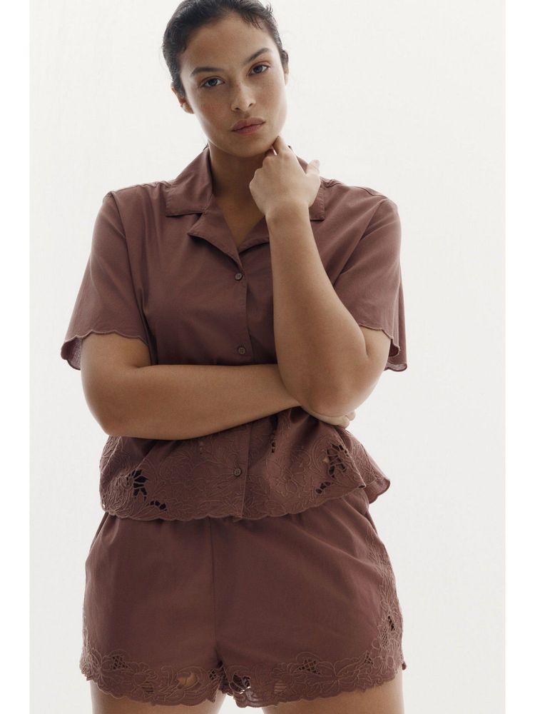 H&M Women Red Broderie anglaise Shirt with Shorts-picture-22