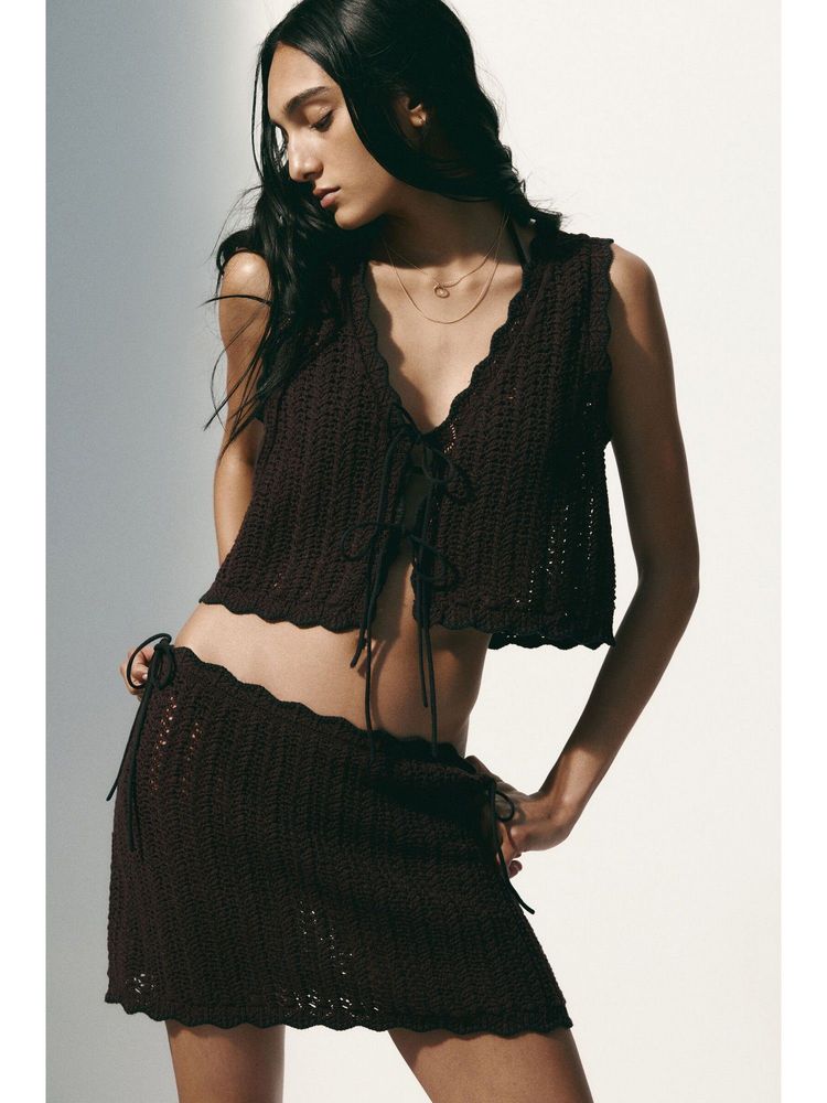 H&M Women Brown Crochet-look beach skirt-image-28
