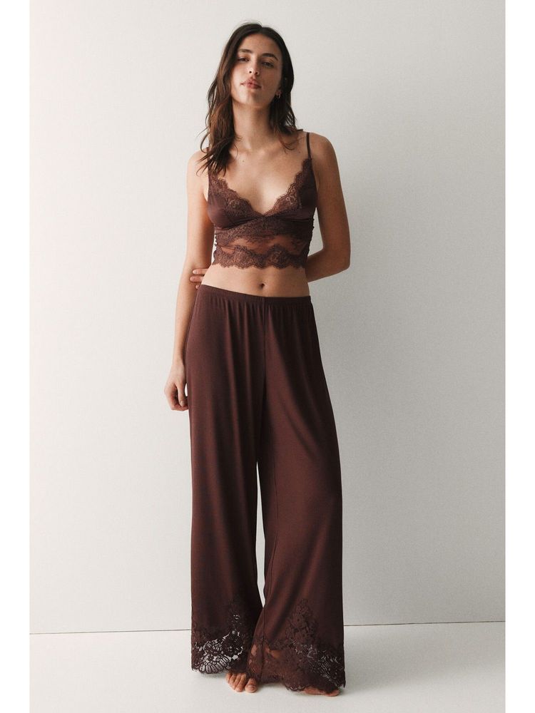 H&M Women Brown Lace-trimmed pyjama bottoms-picture-33
