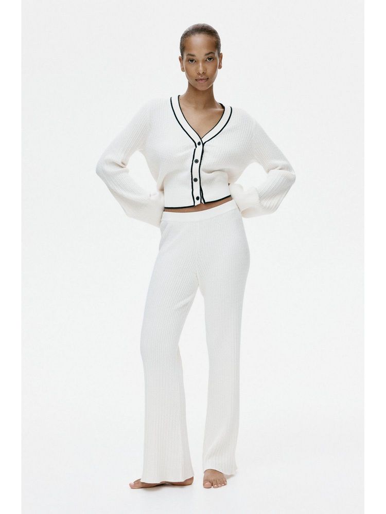 H&M Women White Flared cable-knit trousers-picture-35