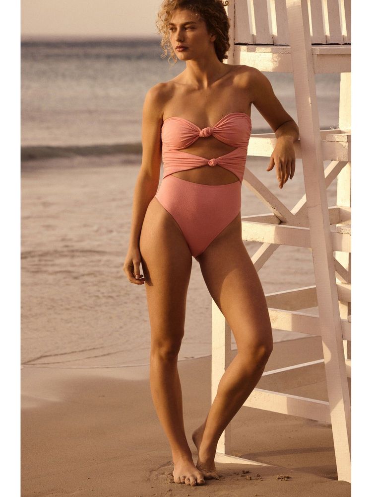H&M Women Pink Padded-cup bandeau swimsuit-image-35
