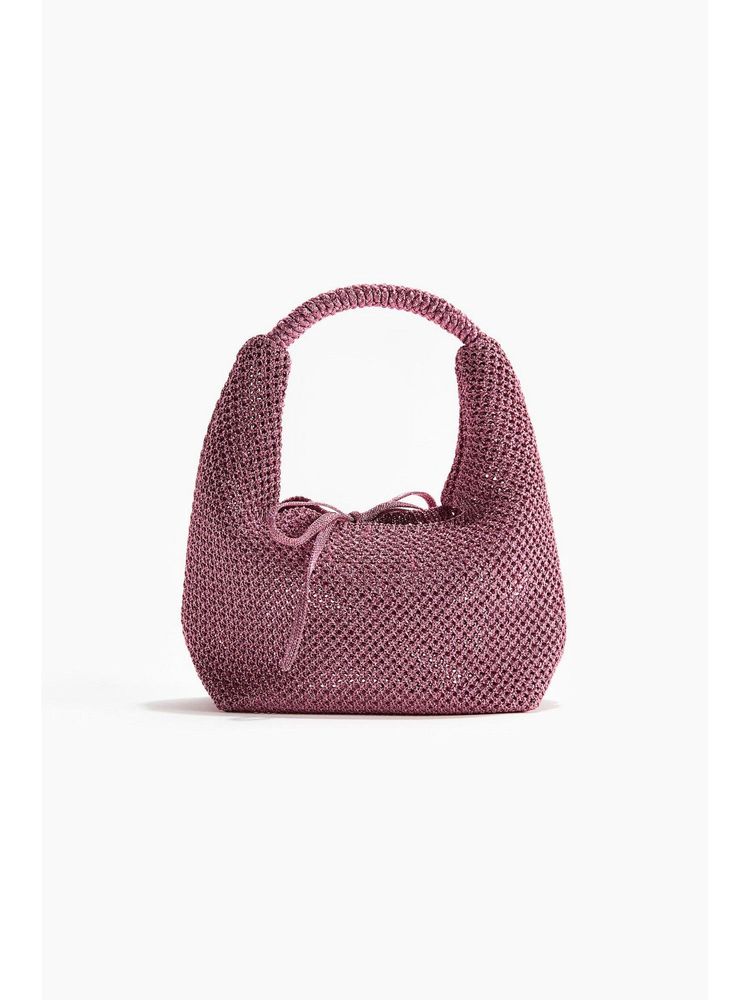 H&M Women Pink Glittery Hole-Knit Handbag-image-30