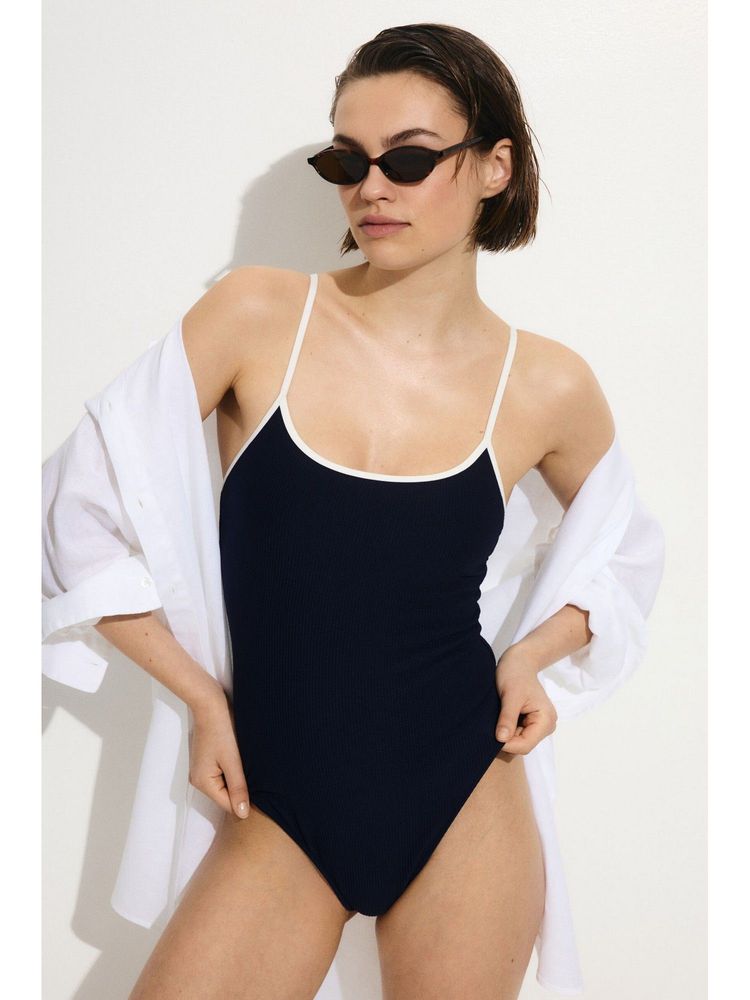 H&M Women Blue Padded-Cup High Leg Swimsuit-image-28