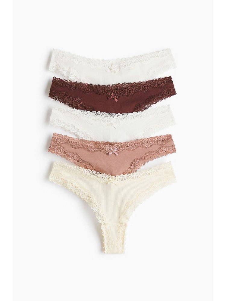 H&M Women Beige 5-Pack Cotton And Lace Brazilian Briefs-picture-34