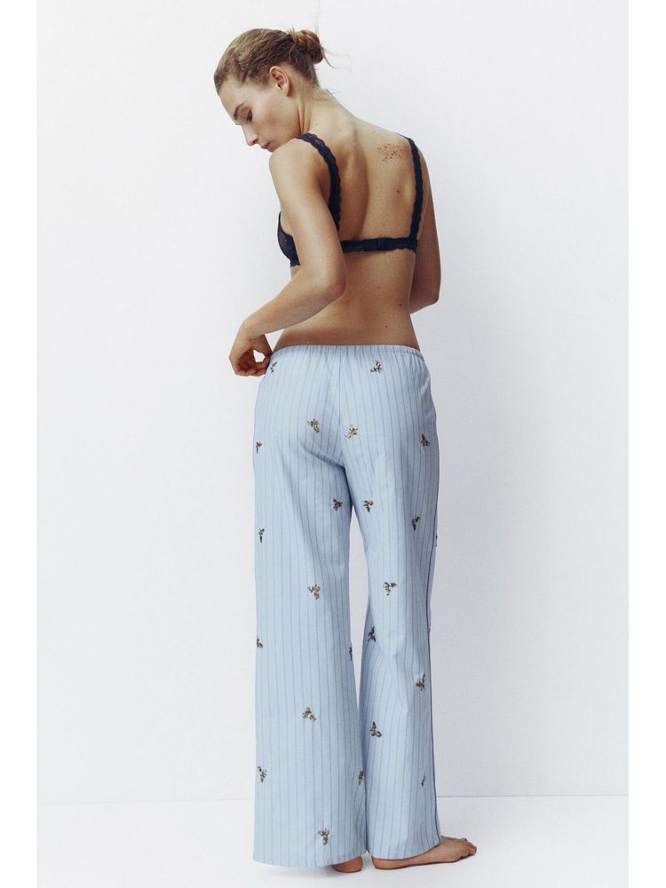 H&M Women Blue Embellished Cotton Pyjama Bottoms-picture-38