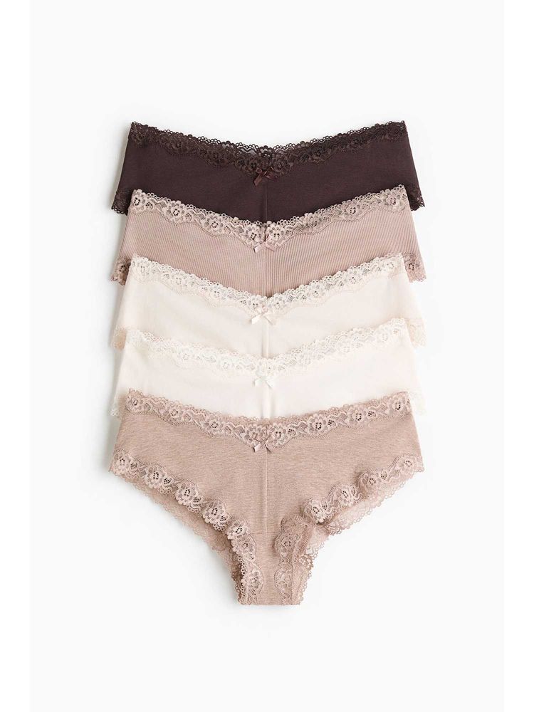 H&M Women Beige 5-Pack Cotton And Lace Hipster Briefs-picture-18