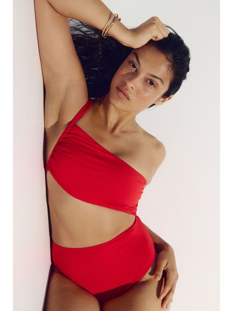 H&M Women Red One-Shoulder Cut-Out Swimsuit-picture-10