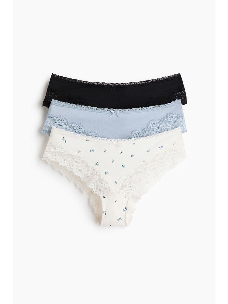 H&M Women Blue 3-Pack Cotton And Lace Hipster Briefs-picture-40