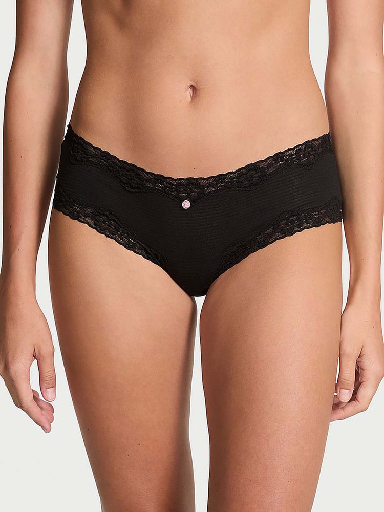victoria's secret intimates Victoria's Secret Black The Lacie Cotton Shadow Stripe Lace-Waist Cheeky Panty-picture-26