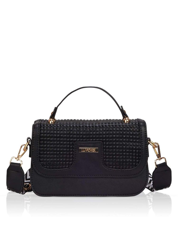 LUVOKSI Black Textured Polyurethane Slingbag with Detachable Strap-picture-10