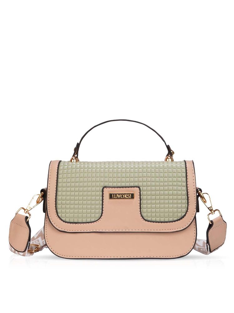 LUVOKSI Beige Textured Polyurethane Slingbag with Detachable Strap-picture-39