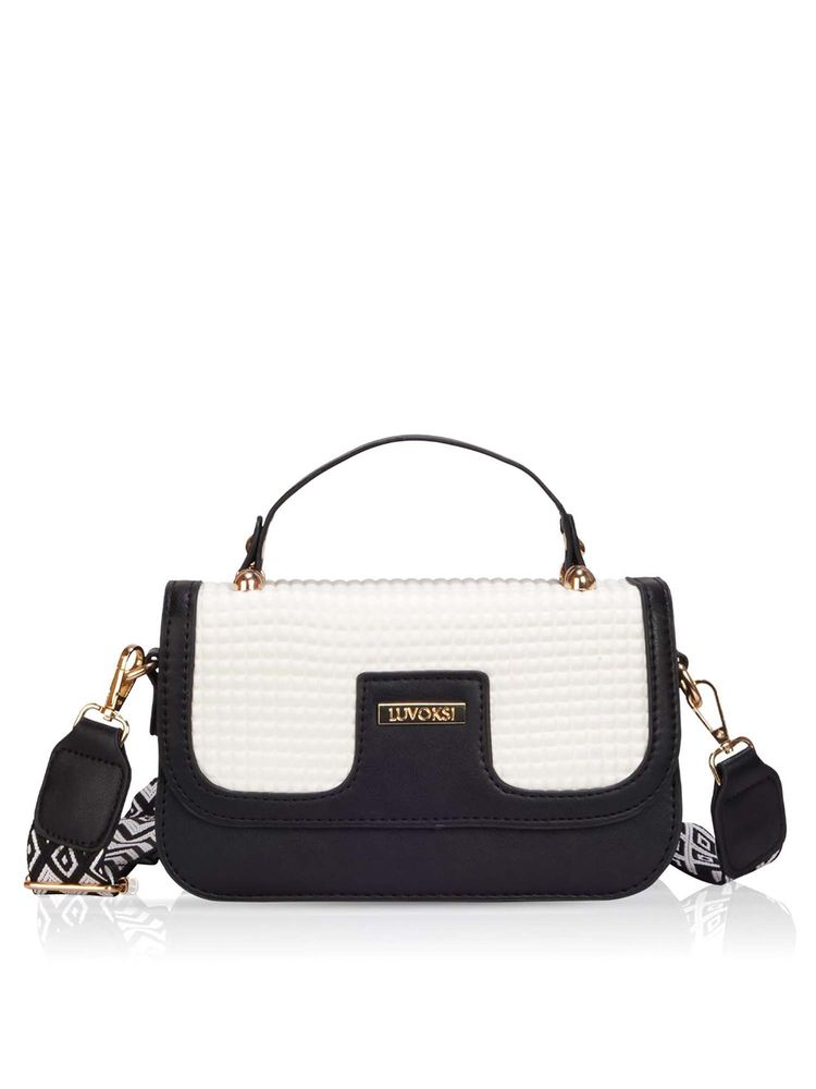 LUVOKSI Black Textured Polyurethane Slingbag with Detachable Strap-image-4