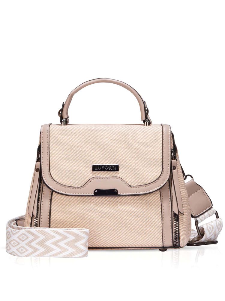LUVOKSI Beige Textured Polyurethane Slingbag with Detachable Strap-picture-16