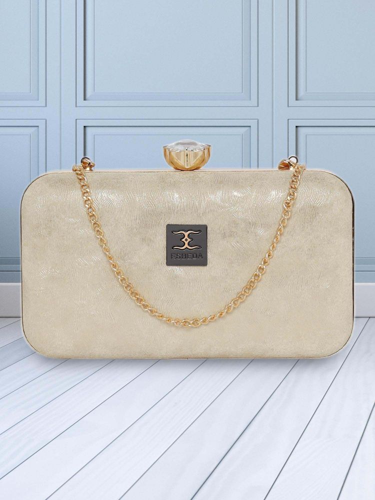 ESBEDA Gold Solid PU Clutch with Detachable Chain Strap-picture-29