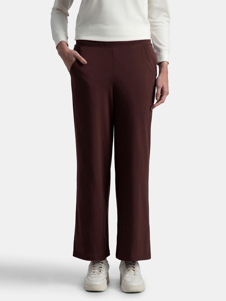 Jockey A158 Women Super Combed Cotton Rich Straight Fit Wide Leg Track Pant - Maroon-picture-27