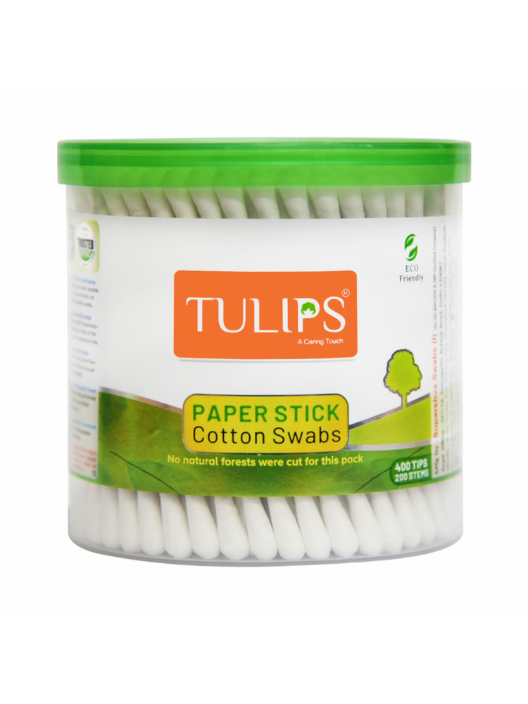 Tulips Cotton Ear Buds/ Swabs with White Paper Stick Jar (200/ 400 Tips in a Jar)