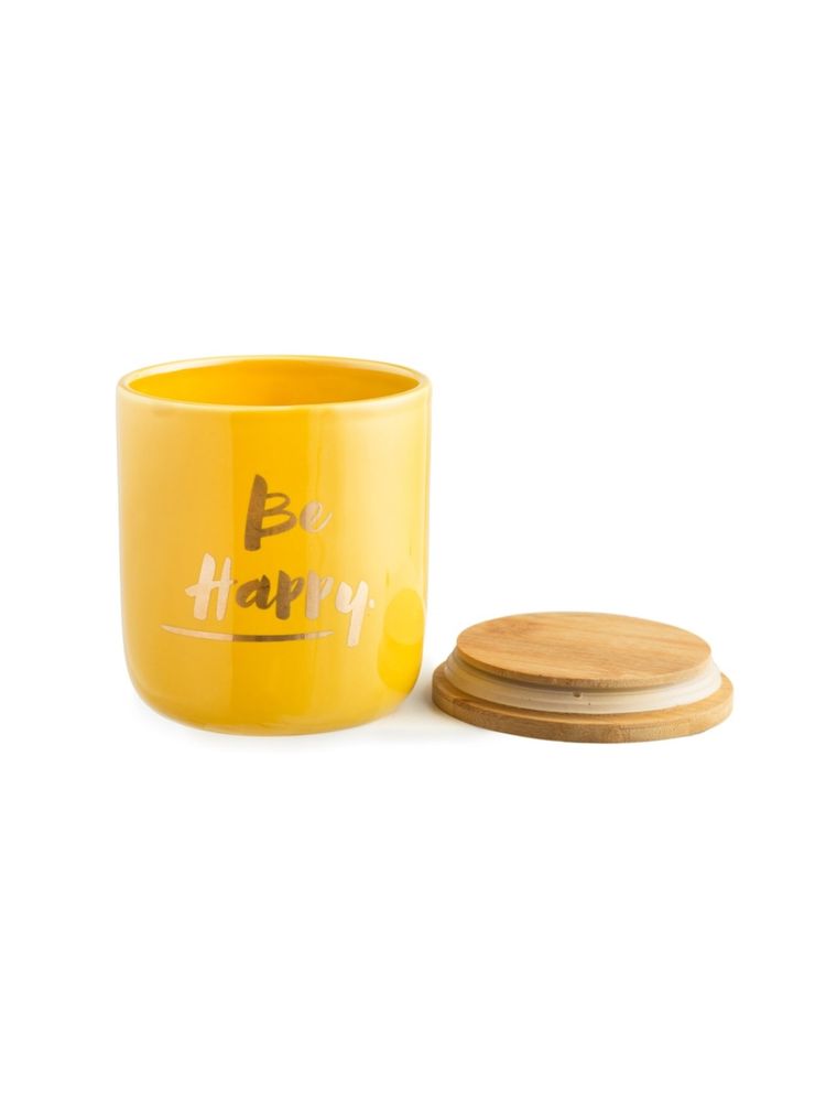 Chumbak Good Vibes Ceramic Jar - Yellow