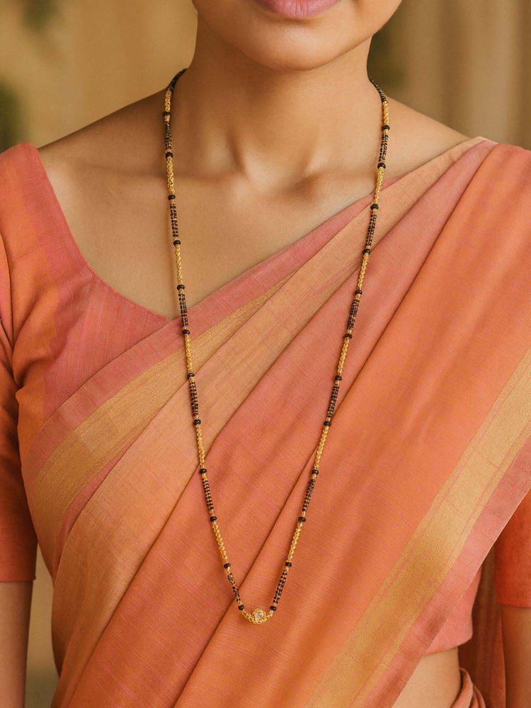 Digital Dress Room Gold Plated Long Mangalsutra with Double Line Black Beads and Traditional Look-image-4