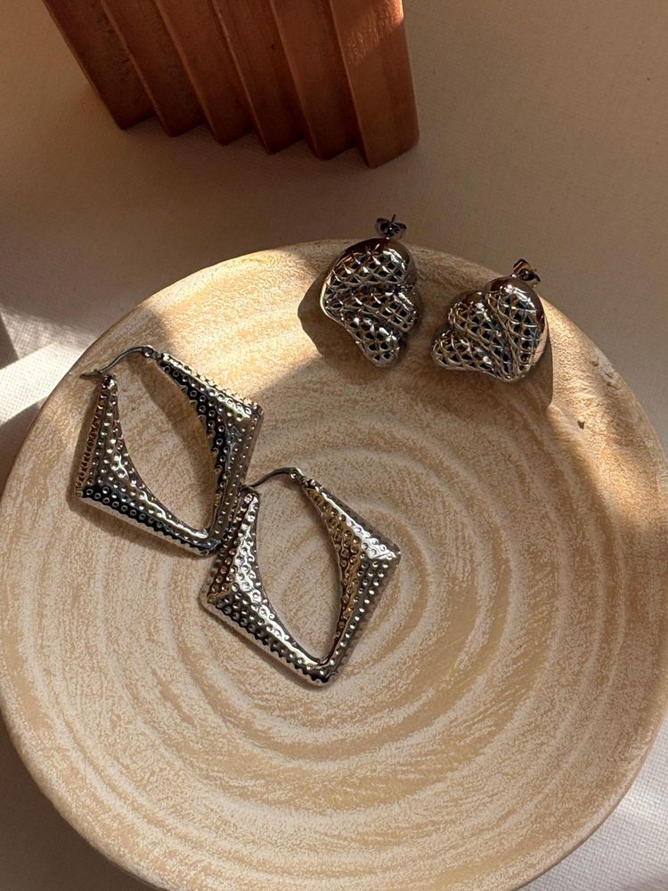 Niska Silver Plated Anti Tarnish Statement Drop Earrings (Pack of 2)-image-13