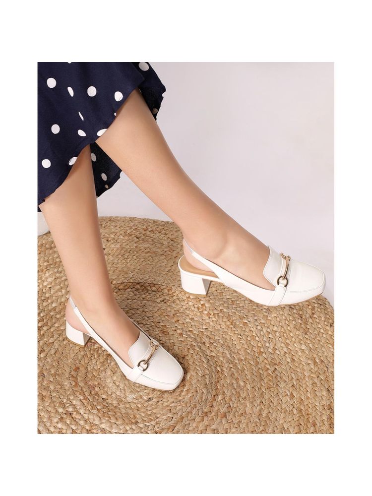 T.ELEVEN White Party Wear Womens Block Heels-White