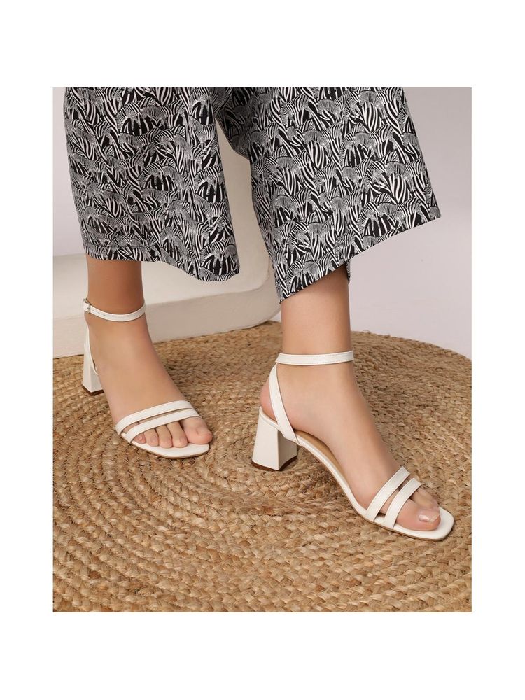 T.ELEVEN Womens White Block Heel Sandals-White-image-20