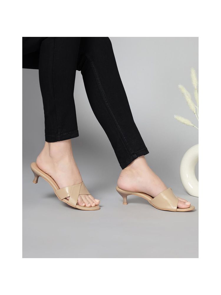 T.ELEVEN Women Slip-On Kitten Heeled Sandals-Beige-picture-12