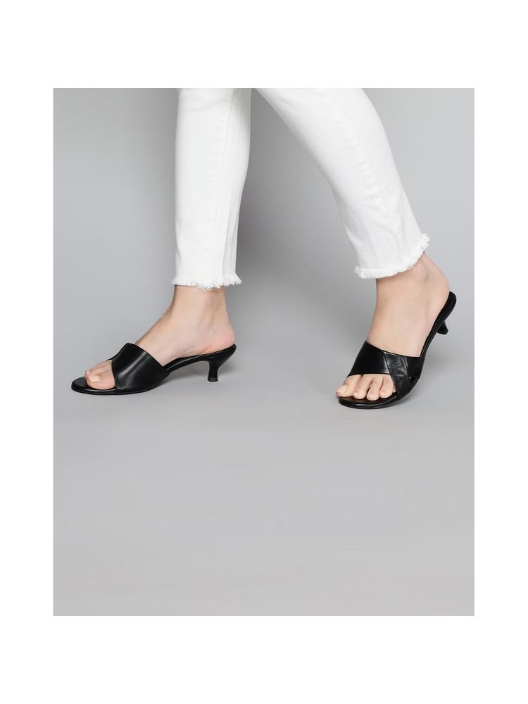 T.ELEVEN Women Slip-On Kitten Heeled Sandals-Black-image-30