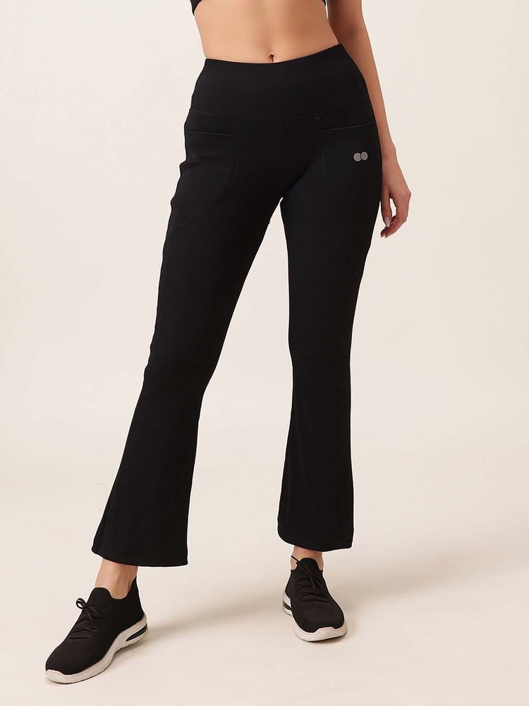 Clovia Purple Comfort Fit High-Waist Ribbed Flared Yoga Sweatpants-picture-17