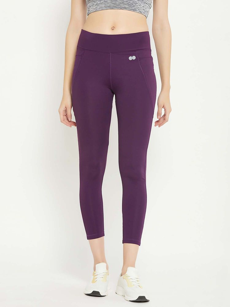 Clovia Purple Snug-Fit High-Rise 4 Pocket Active Tights-picture-18