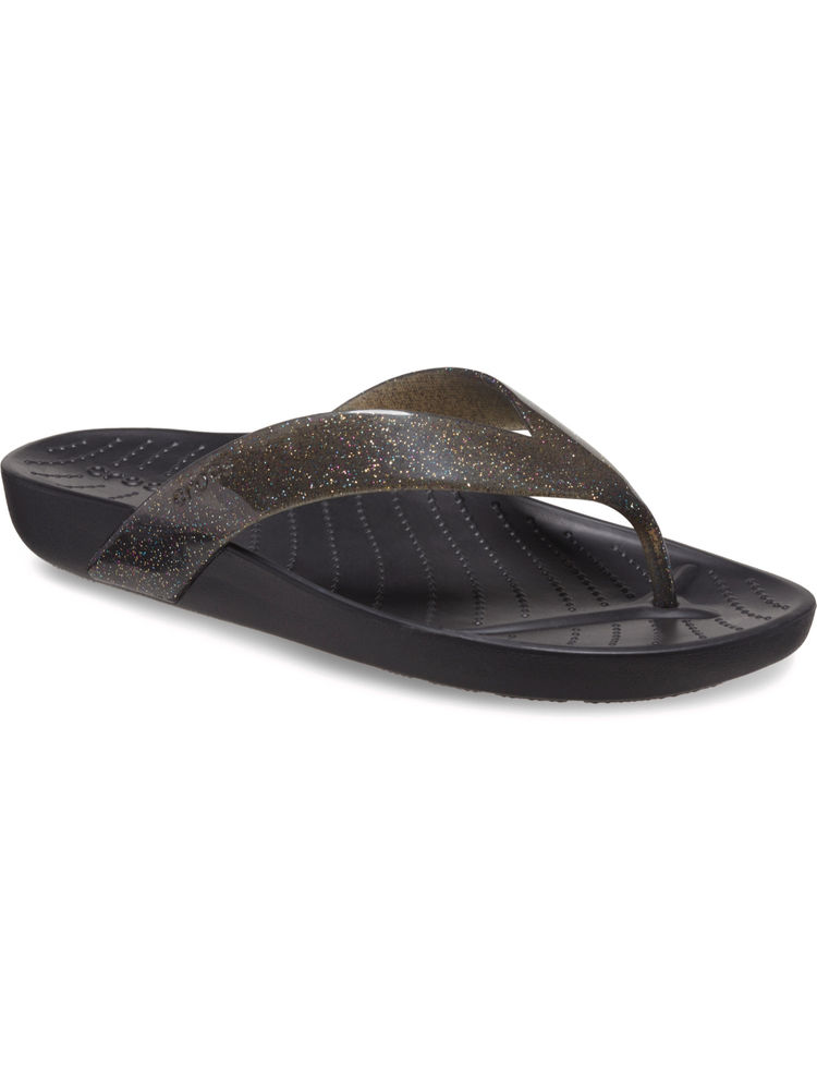 Crocs Women Casual Splash Glitter Flipflops Black-picture-18