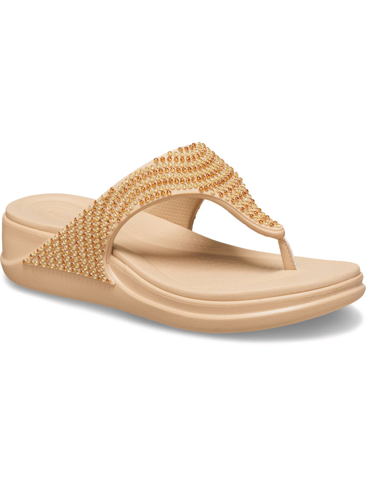 Crocs Women Boca Bling Flip Wedge Nude