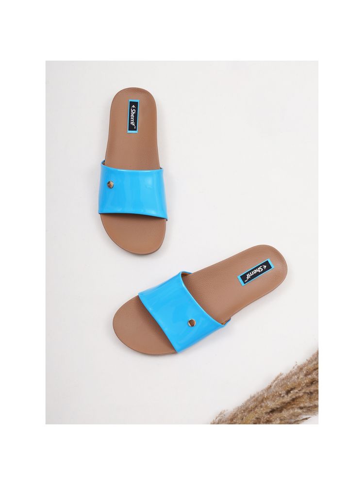 Sherrif Shoes Women's Blue Color Flip-flops-image-0