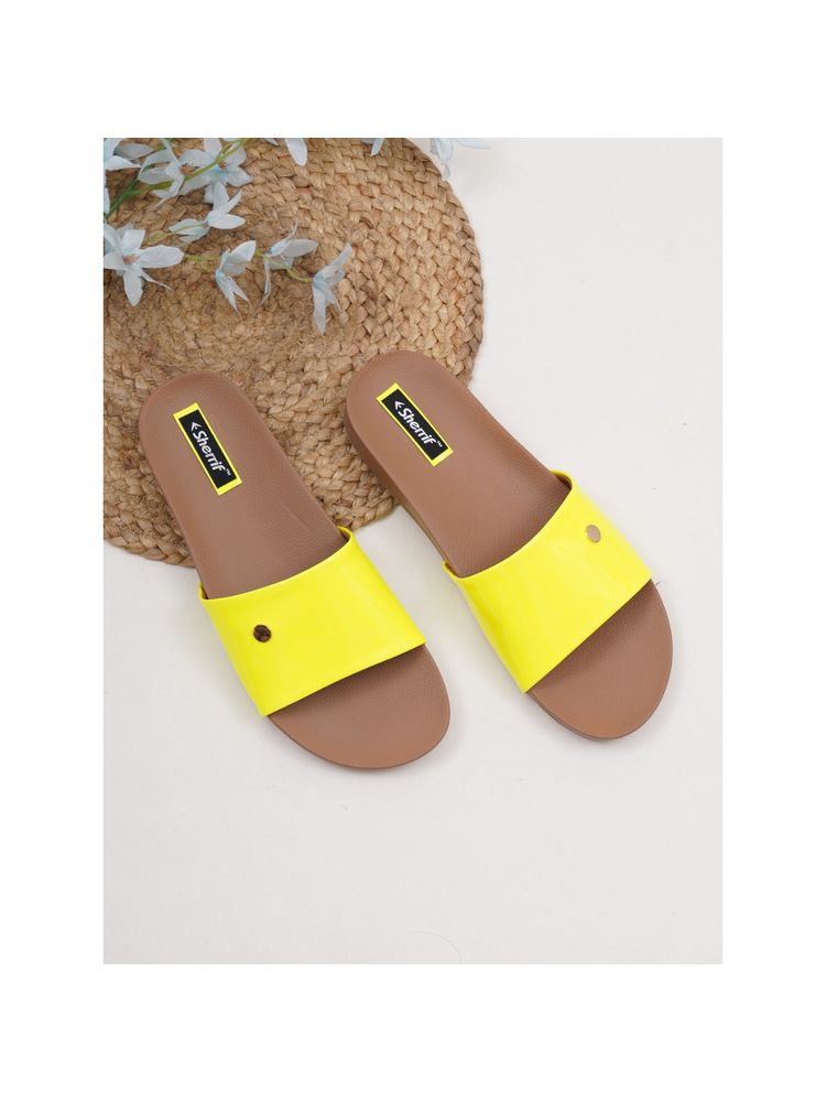 Sherrif Shoes Women's Yellow Color Flip-flops-image-35