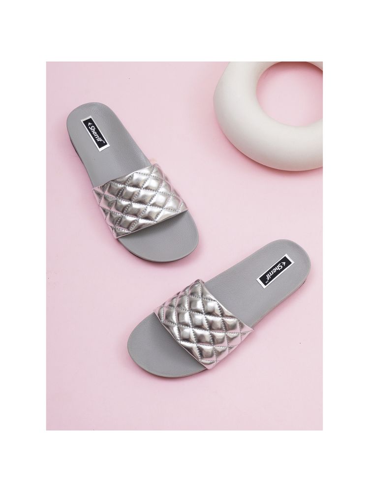 Sherrif Shoes Women's Silver Color Flip-flops-image-7