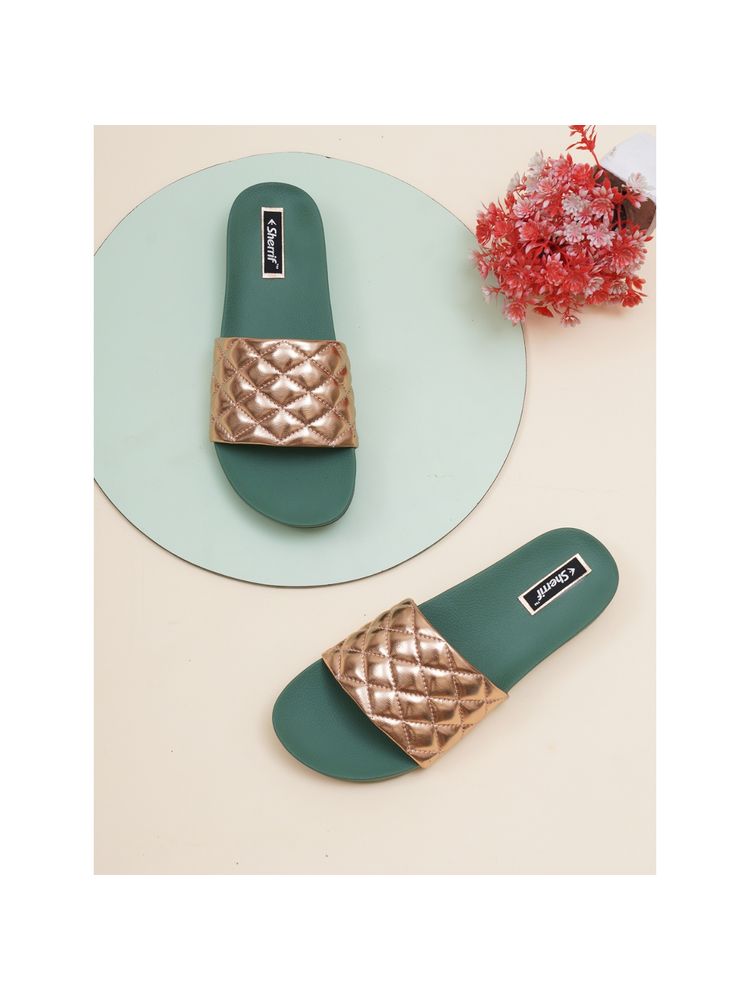 Sherrif Shoes Women's Rose Gold Color Flip-flops-image-26