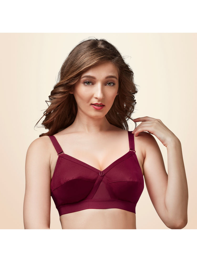 Trylo Krutika Plain Cotton Fabric Opulent Full Cup Bra - Maroon