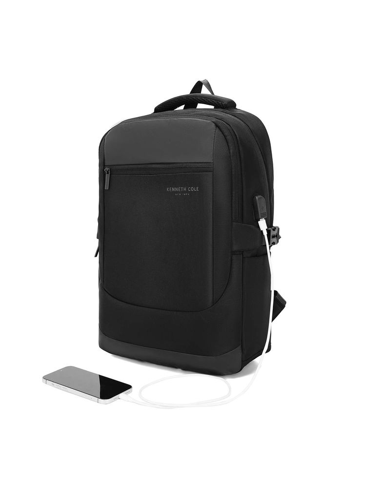 Kenneth Cole Black Polyester Unisex Business Laptop Backpack with USB Port (M)