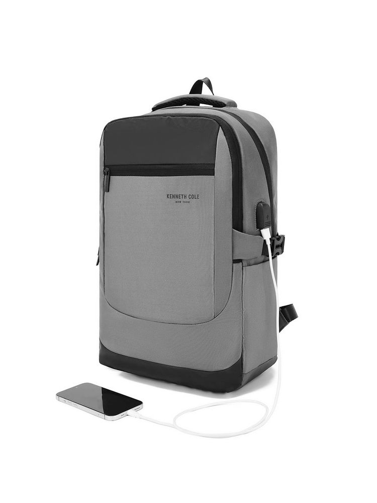 Kenneth Cole Grey Polyester Unisex Business Laptop Backpack with USB Port (M)-image-22