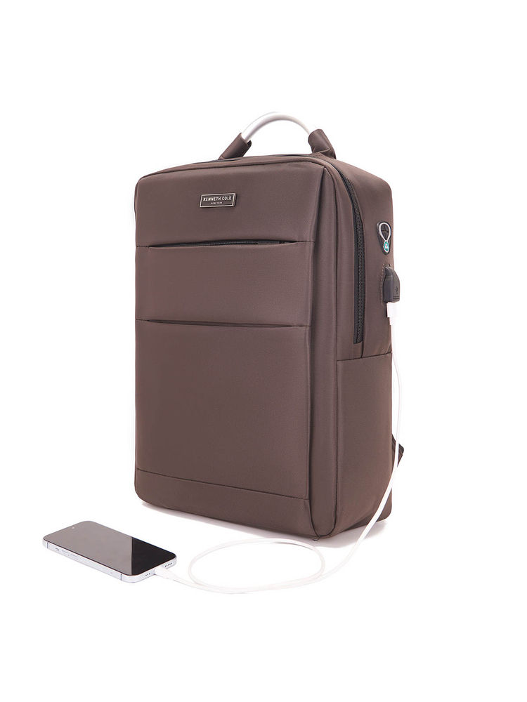Kenneth Cole Brown Unisex Business Laptop Bag with USB Charging Port (M)