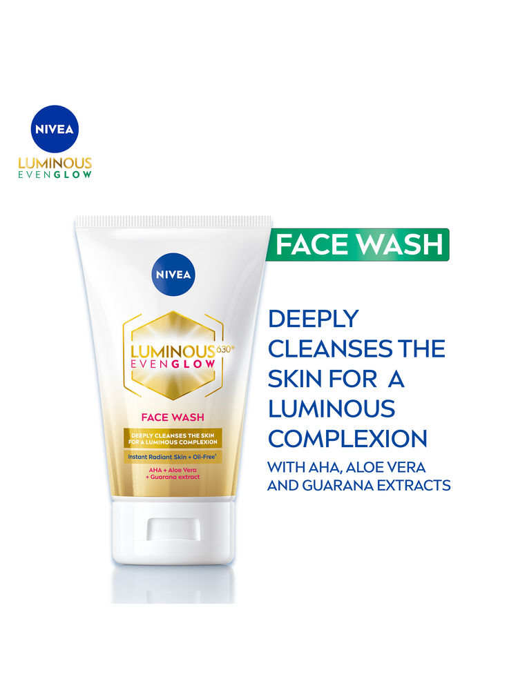 Nivea Luminous Even Glow Face Wash Oil Free Formula, Aha, Aloe Vera, Guarana Extract Deep Clean-picture-48
